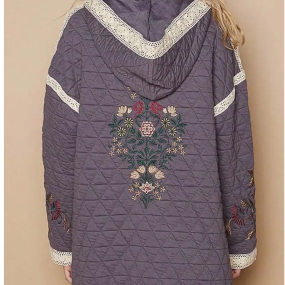POL Quilted Knit Viding Detail Knit Patch Jacket